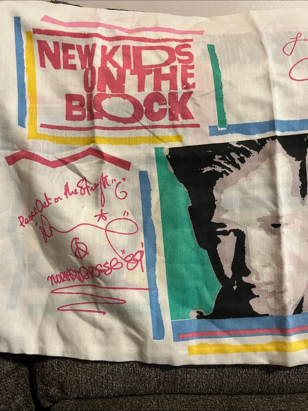 New Kids on the Block Vintage Pillow Case 1990’s- Pink, Teal, Yellow, Black
